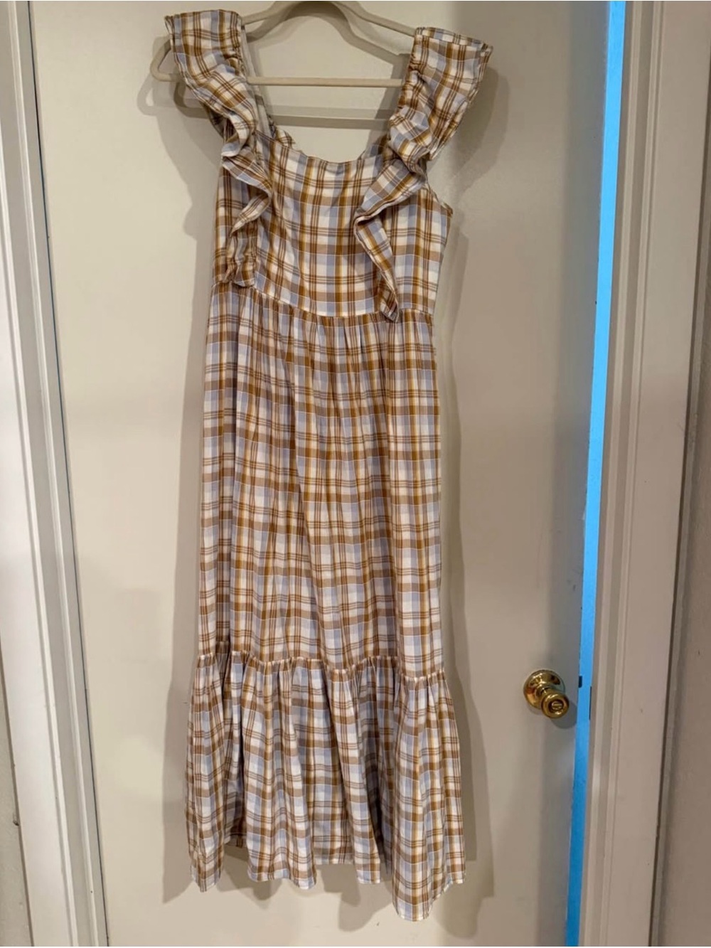 Madewell White and Yellow Plaid Ruffle Dress